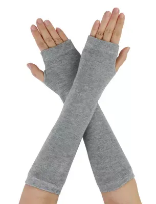 Allegra K Women's Arm Warmers Winter Knitted Elbow Long Cosplay Costume Fingerless Gloves, Gray