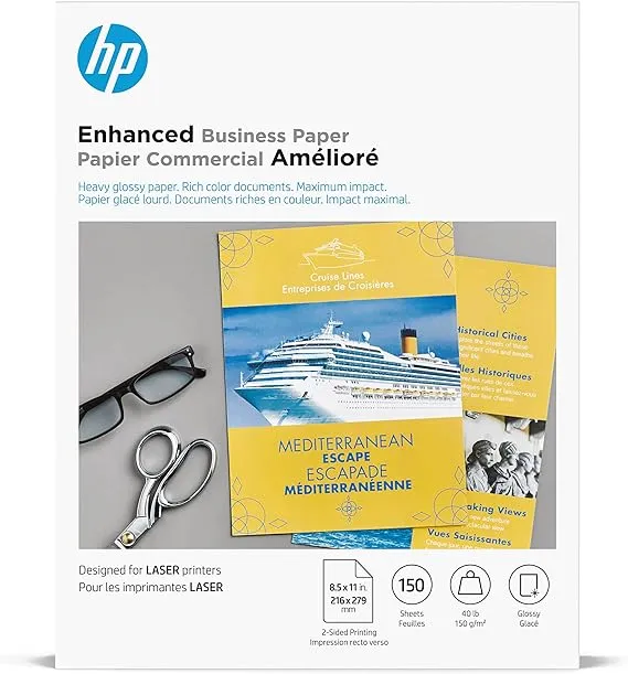 HP Enhanced Business Paper, Glossy, 8.5x11 in, 40 lb, 150 sheets, works with laser printers (Q6611A)