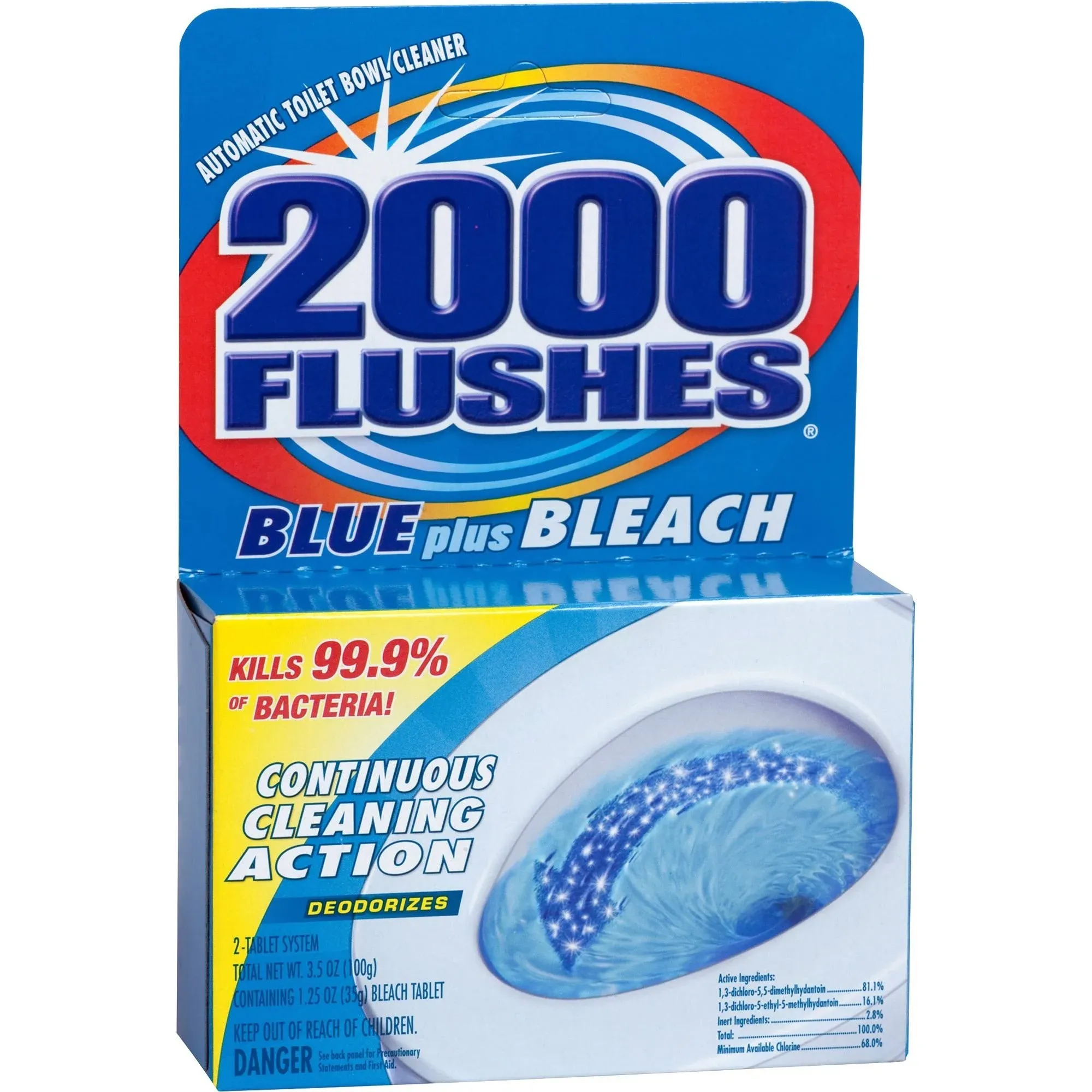 2000 Flushes Toilet Bowl Cleaner, Blue Plus Bleach - 2 count, 3.5 oz packet