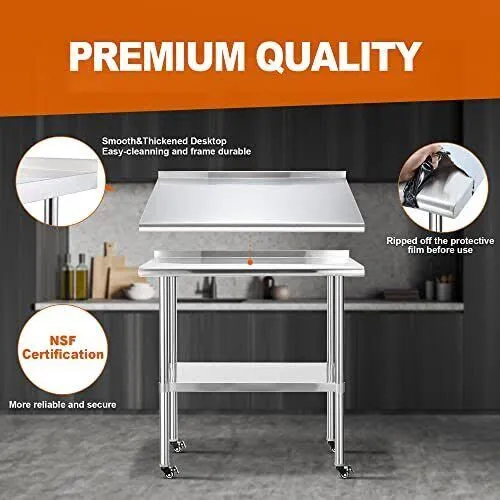 Heavy Duty NSF Stainless Steel Work Table with Wheels