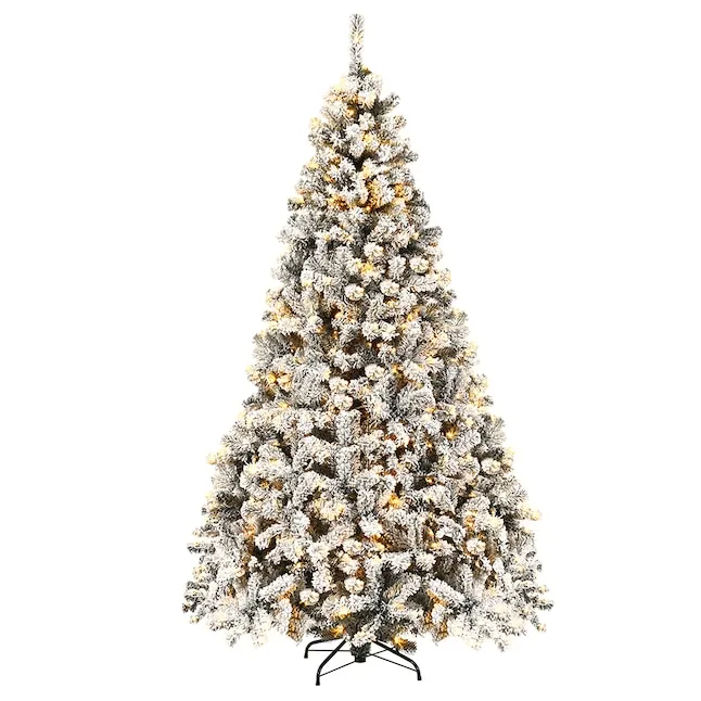 Pre-lit Premium Snow Flocked Hinged Artificial Christmas Tree-9 Ft