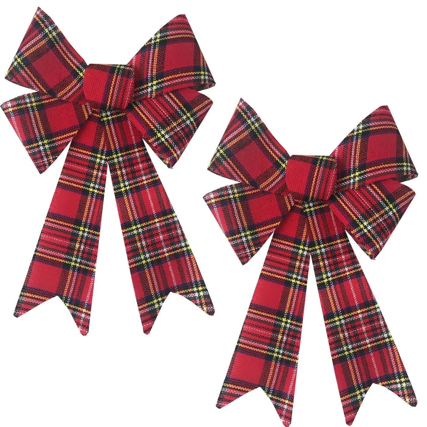 Happy Holidays 15 inch Christmas Decoration Bow - Red Tartan Plaid - Great for Indoor, Outdoor, Tree, Decor, Crafts, Wrapping, Wreath (Set of 2)