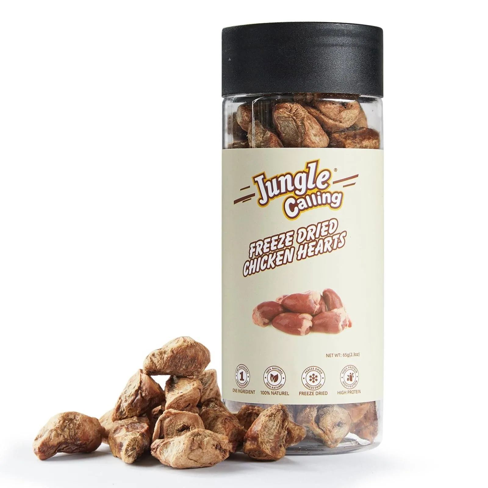 Jungle Calling Freeze Dried Cat Treats and Dog Snacks, Raw Chicken Hearts Treats