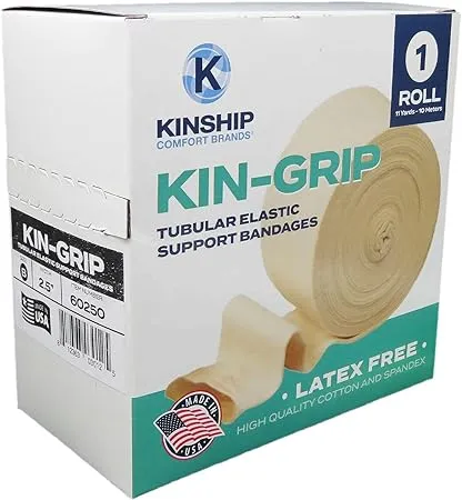 KinGrip Tubular Elastic Support Bandages by Kinship Comfort Brands Tubular Bandage Protects Fragile Skin Latex-Free Wound Care for Edema and Lymphedema Support | Made in USA | Size B 2.5”x10 MTR