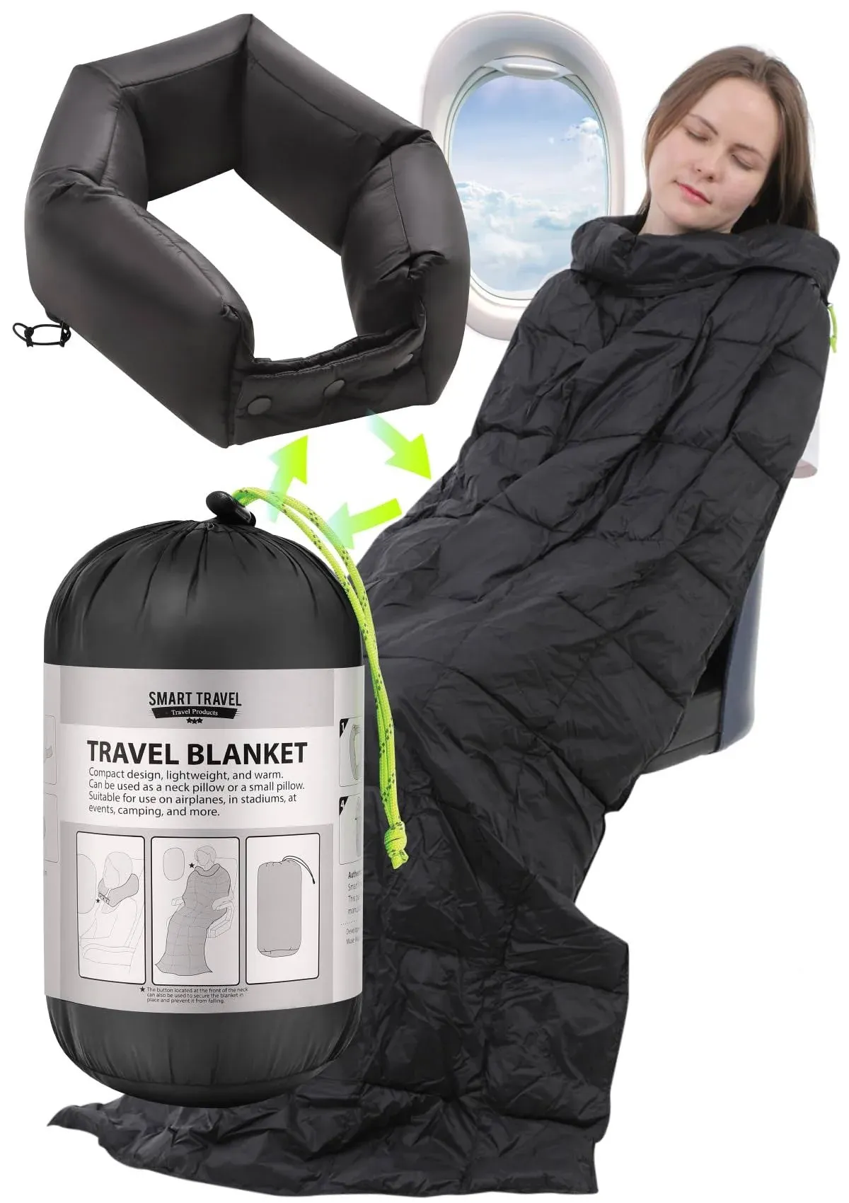 SmartTravel Compact Travel Blanket Travel Pillow and Lumbar Cushion 3-Ways ...