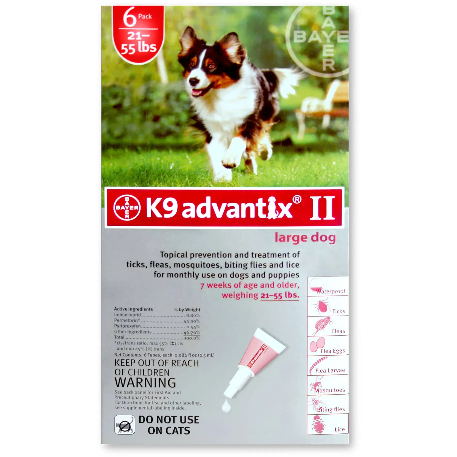 K9 Advantix II, For Large Dogs 21 - 55 lbs, Red - 6 Month Supply