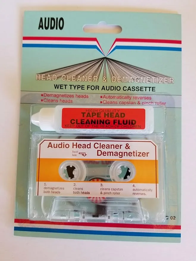 AUDIO CASSETTE TAPE HEAD CLEANER & DEMAGNETIZER WET-TYPE FOR HOME CAR OR PORTABLE DECKS