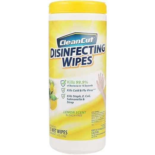 Clean Cut Disinfecting Wipes, Lemon Scent, 35 Wet Wipes, 12-Pack, Kills 99.9% of Bacteria, Multi-Surface Cleaning Wipes, Great for Kitchens, Bathrooms, Offices, and Classrooms