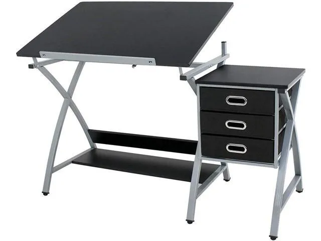 HomGarden Adjustable Drawing Desk Drafting Table Folding Art Craft Table Station w/Stool and 3 Storage Drawers