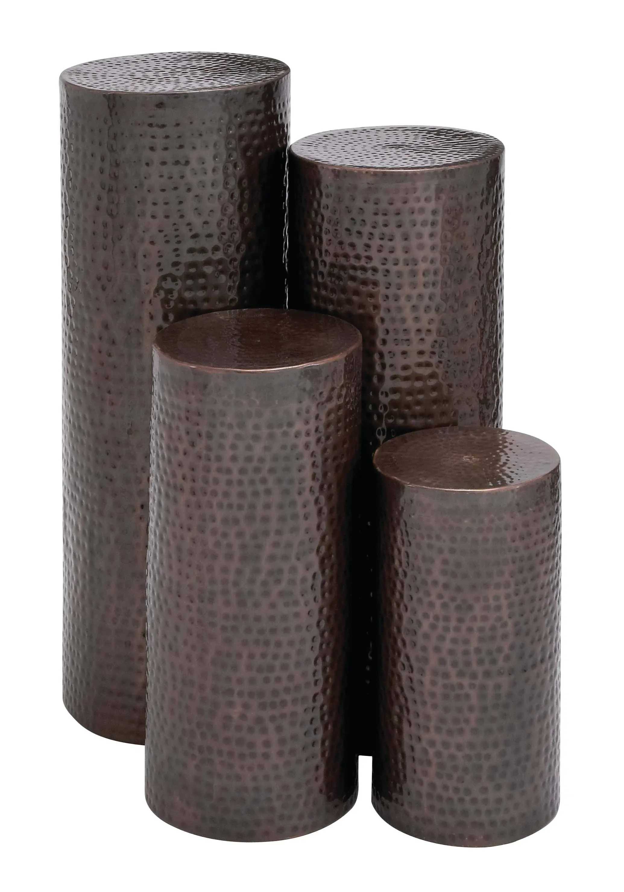 Deco 79 Metal Abstract Tall Slim Pedestal Table with Grooved Shell Design, Set of 4 36", 32", 24", 18"H, Brown