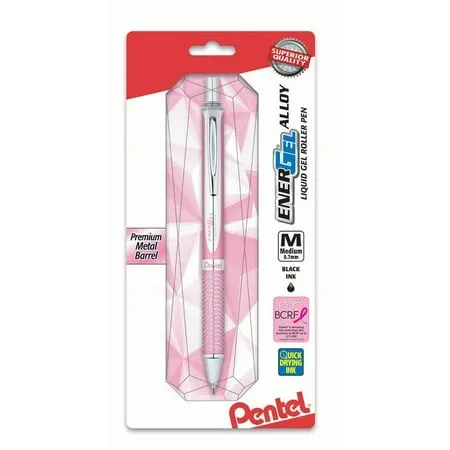 Pentel EnerGel Alloy Retractable Gel Pens - Medium Pen Point - 0.7 mm Pen Point Size - Refillable - Retractable - Black Gel-based Ink - Metallic Pink Aluminum Alloy Barrel - Stainl | Bundle of 5