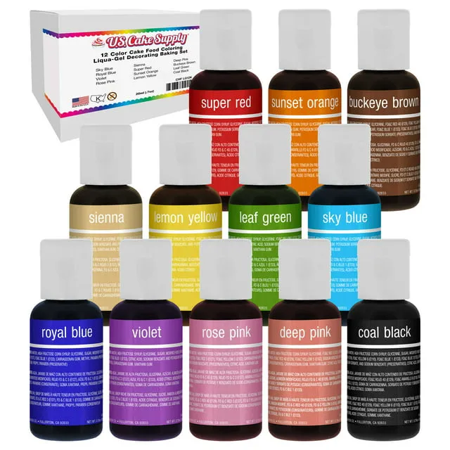 Chefmaster - Liqua-Gel Food Coloring - 12 Color Set C - Fade Resistant - 12 Pack - Vibrant, Eye-Catching Colors, Easy-To-Blend Formula - Made in the USA