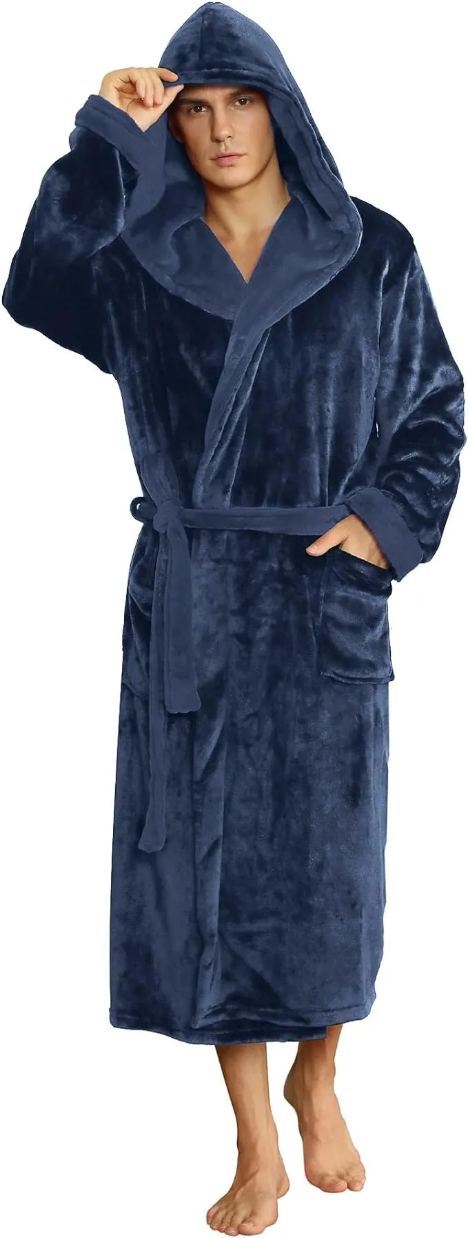 U2SKIIN Mens Fleece Hooded Robe Plush Bathrobe