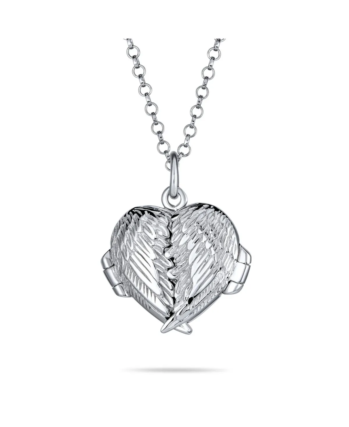 Dome Small Dome Protection Guardian Angel Wing Feathered Heart Shaped Keepsake Locket Holds Photos Pictures Silver Necklace Pendant