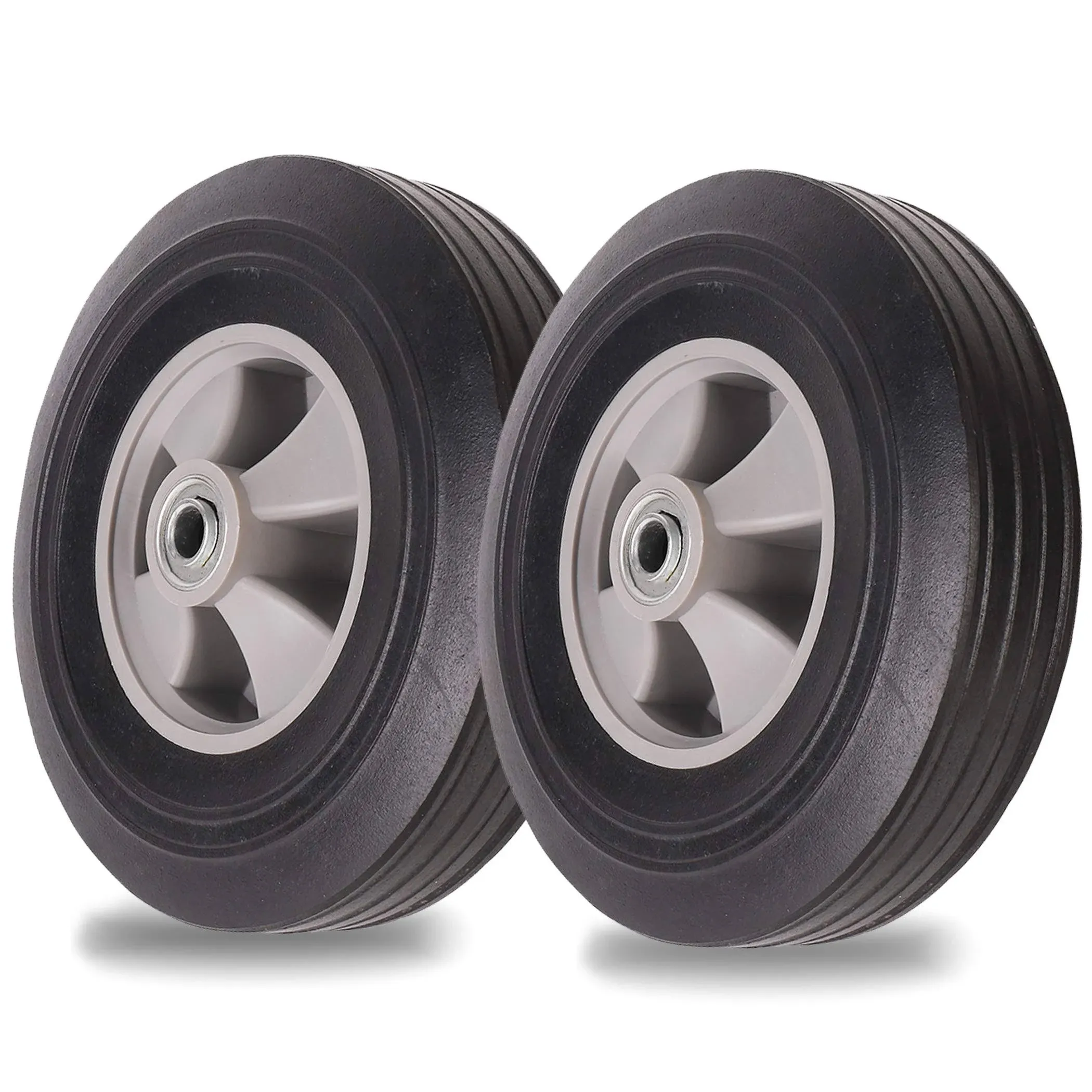 (2-Pack) AR-PRO 10''x2.5'' Flat Free Solid Rubber Replacement Tires, Flat-Free Tires for Hand Trucks and Wheelbarrows with 10” Tires with 5/8" Axles