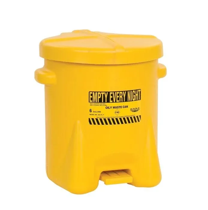 Eagle 933-FLY Yellow Polyethylene Oily Waste Can 6 Gallon