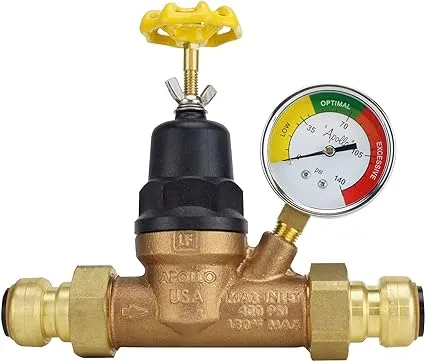 Apollo 3/4 in. Bronze Double Union Push-To- Connect Water Pressure Regulator with Gauge