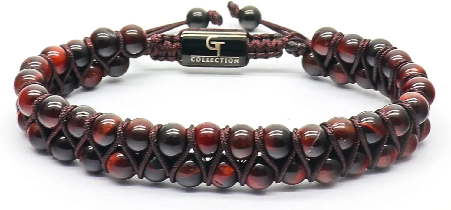 Men&#39;s RED TIGER EYE Double Bead Bracelet - One Size Fits All