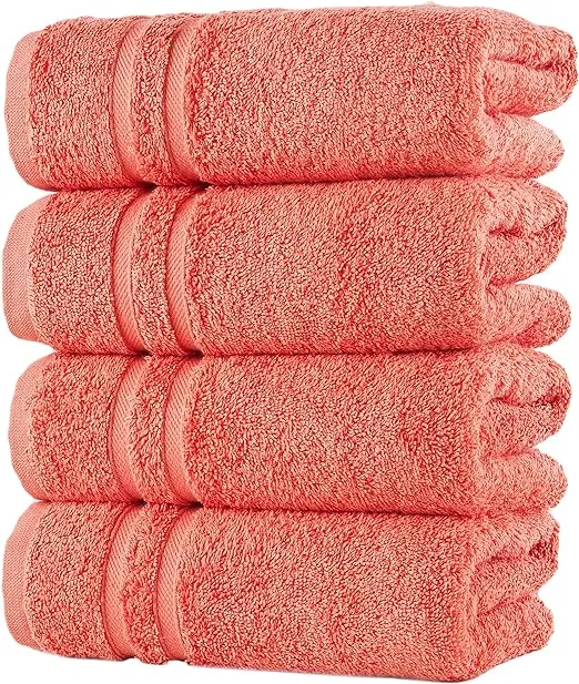 Hawmam Linen Coral Orange Hand Towels 4 Pack Turkish Cotton Premium Quality Soft and Absorbent Small Towels for Bathroom