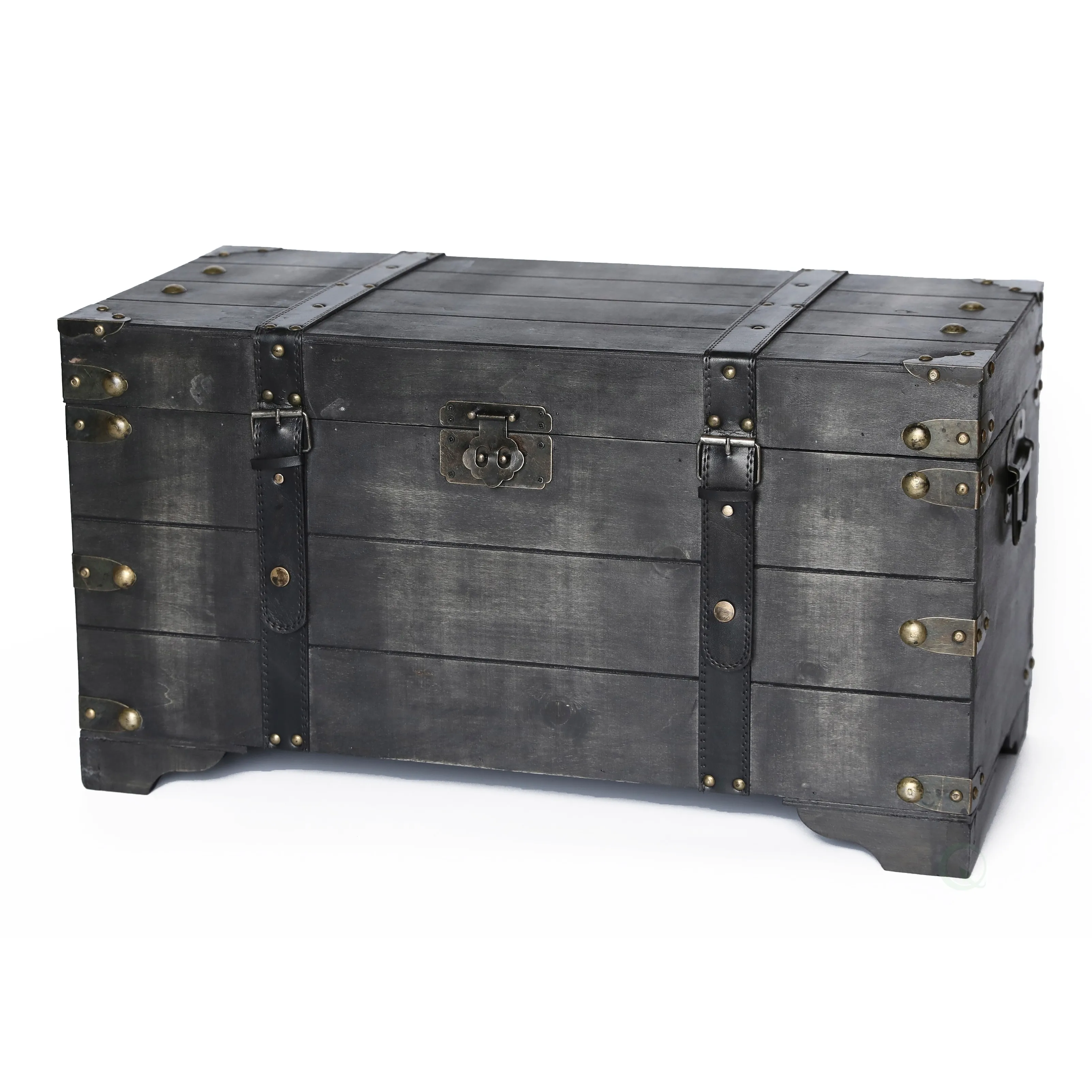 Distressed Black Medium Wooden Storage Trunk - Ash