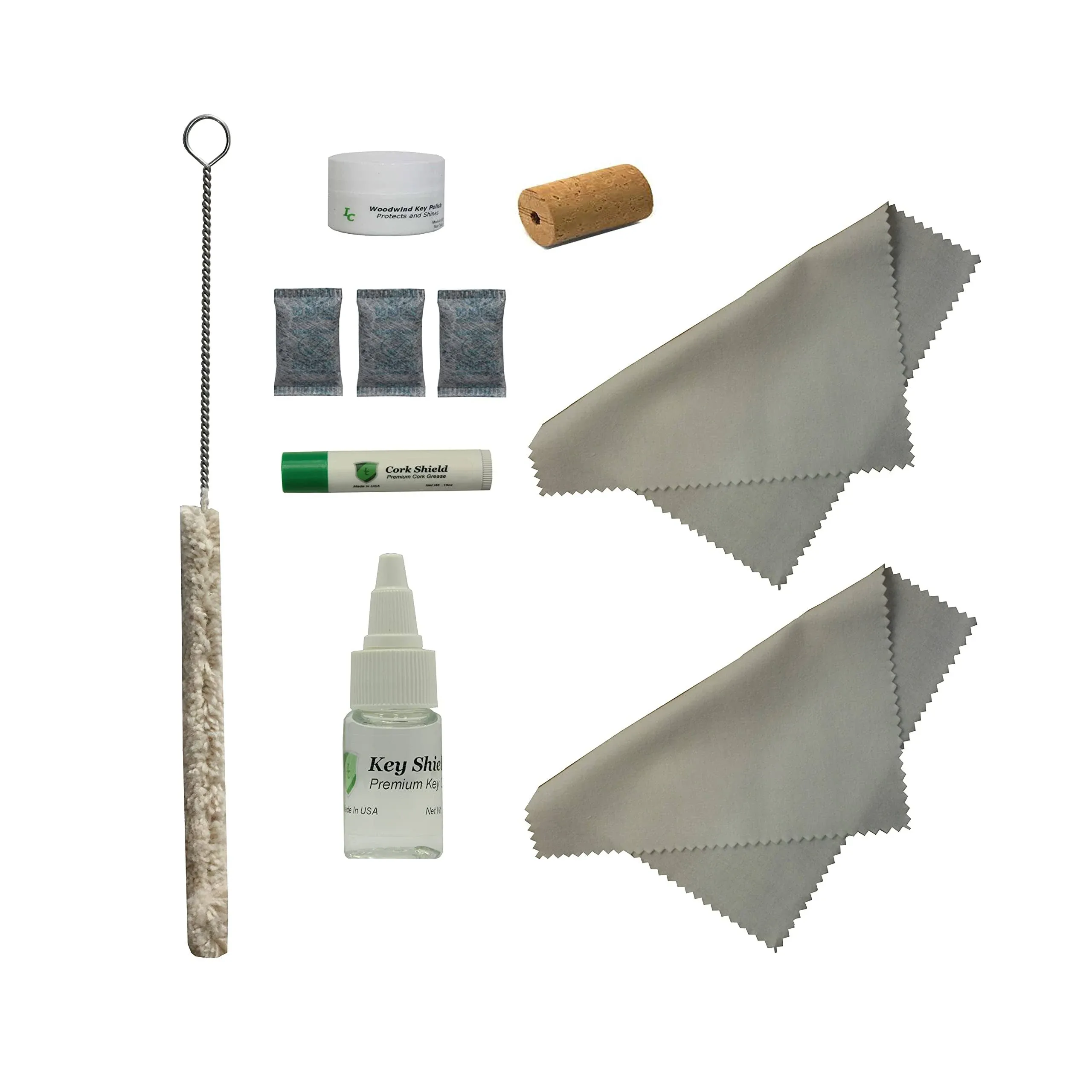 Flute Care Kit, Cleaning Swab, (2) Polishing Cloths, Key Oil, Cork Grease, Key Polish, Head Cork, Anti-Tarnish Packets