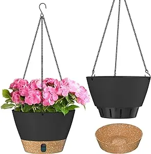 10 Inch Hanging Planters with Visible Water Level Tray Self Watering Plant Pot ...