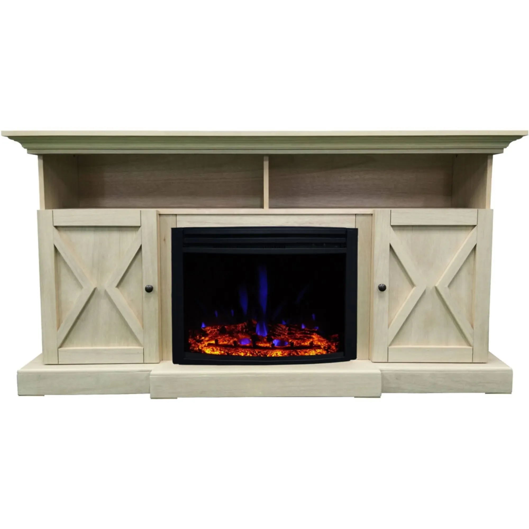 62.2"X15"x32.7" Summit Farmhouse Style Fp Mantel W/Deep Log Insert - Sandstone