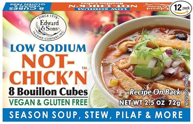 Edward & Son's Low Sodium Vegan Chicken Bouillon Cubes - Vegan Broth Cubes, Gluten Free, No Trans Fat, Use in Soups, Stews and Pilafs (8 Cubes of Each) - Pack of 12