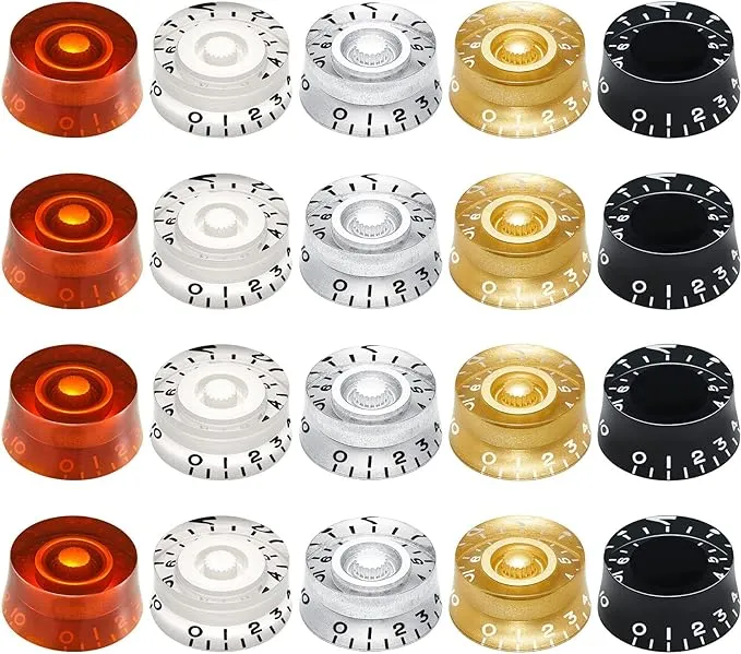 Nuanchu 20 Pieces Electric Guitar Knobs Top Hat Volume Tone Control Knobs Turning Guitar Knobs Speed Control Knob Vintage Pedal Control Knobs for Guitar Bass Instrument Parts Replacement, 5 Colors