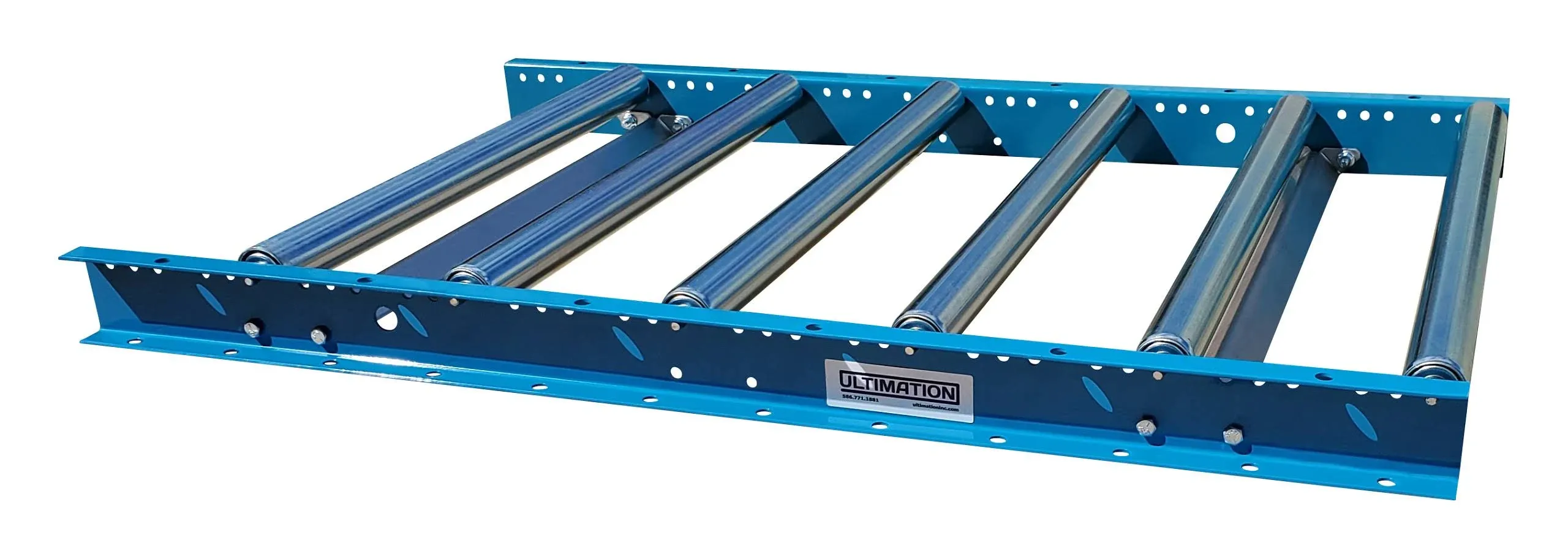 Ultimation Light-Duty Gravity Conveyor with 1.5" Diameter Galvanized Steel Rollers 24" Wide by 3' Long Steel Frame 6" Centers Durability