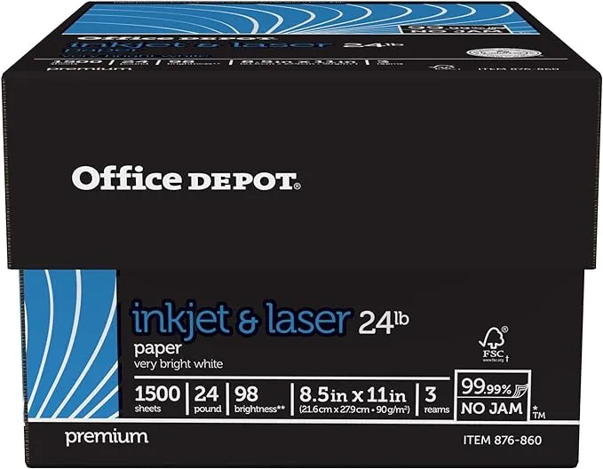 Office Depot Inkjet or Laser Paper White Letter Size 500 Sheets Per Ream