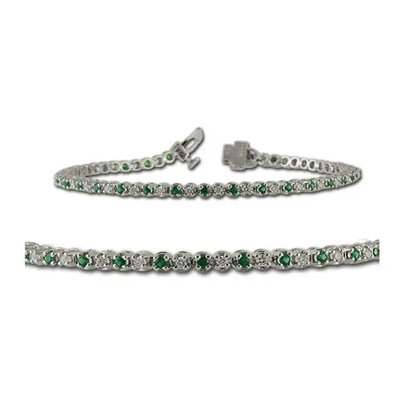 Emerald and Diamond SI2-I1-Clarity G-H-Color Tennis Bracelet 1.32 ct tw in 14K White Gold