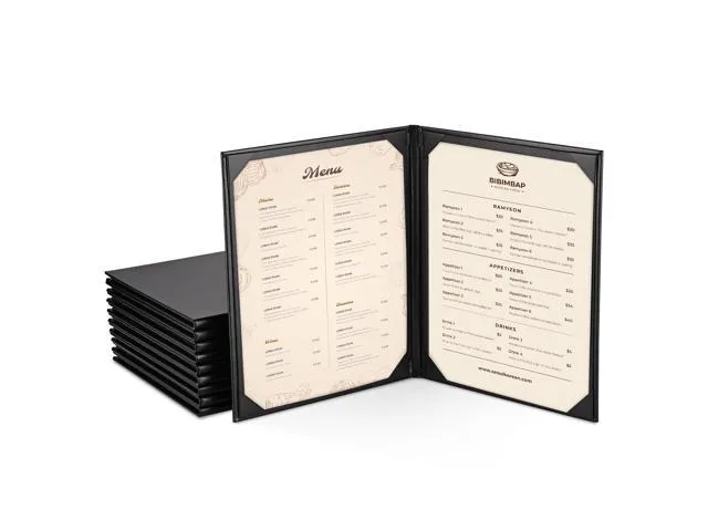 WeChef 10 Packs Restaurant Menu Covers 8.5 x 11 Book Style 2 Pages 2 Views Black