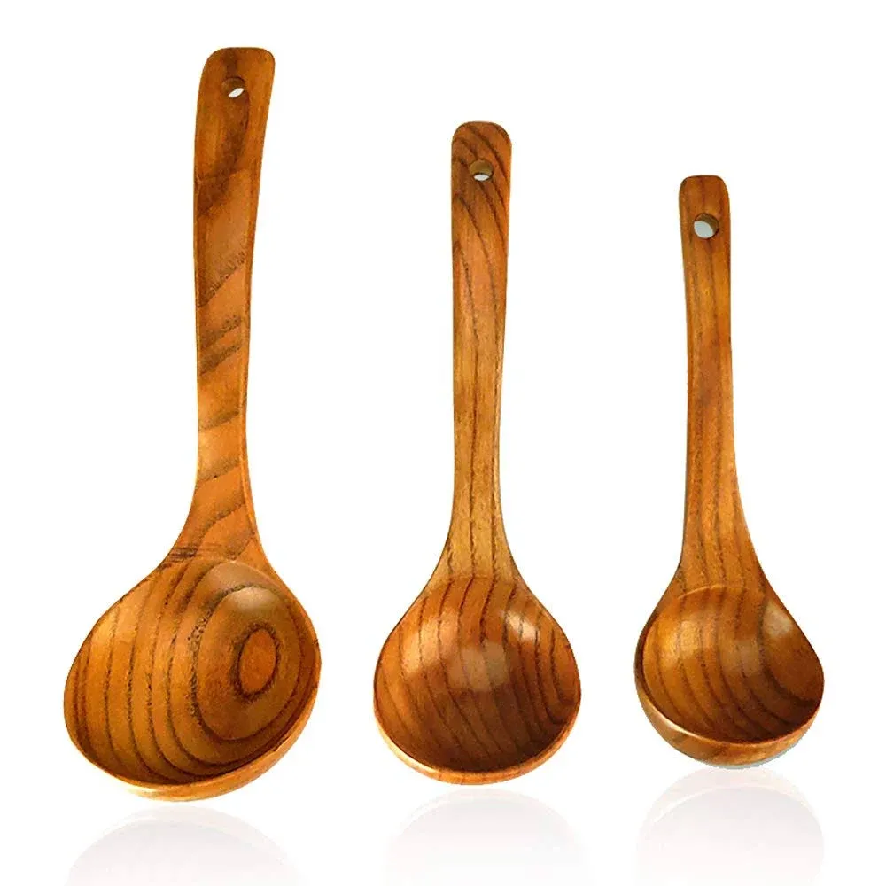 Set of 3 Ladles Large Wooden Spoons for Cooking Kitchen Ladle Set- 11 inch Bi...