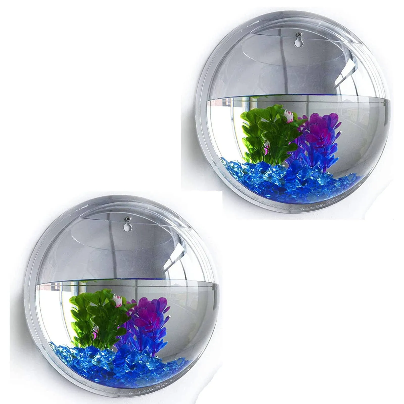 "2Pack 5.9'' Wall Mounted Clear Acrylic Round Fish Tank Flower Pot Vase Decoration Wall Hanging Mount Fish Bowl Fish Bubble Aquarium Decorative Plant Pot Hanging Hydroponic Pot"