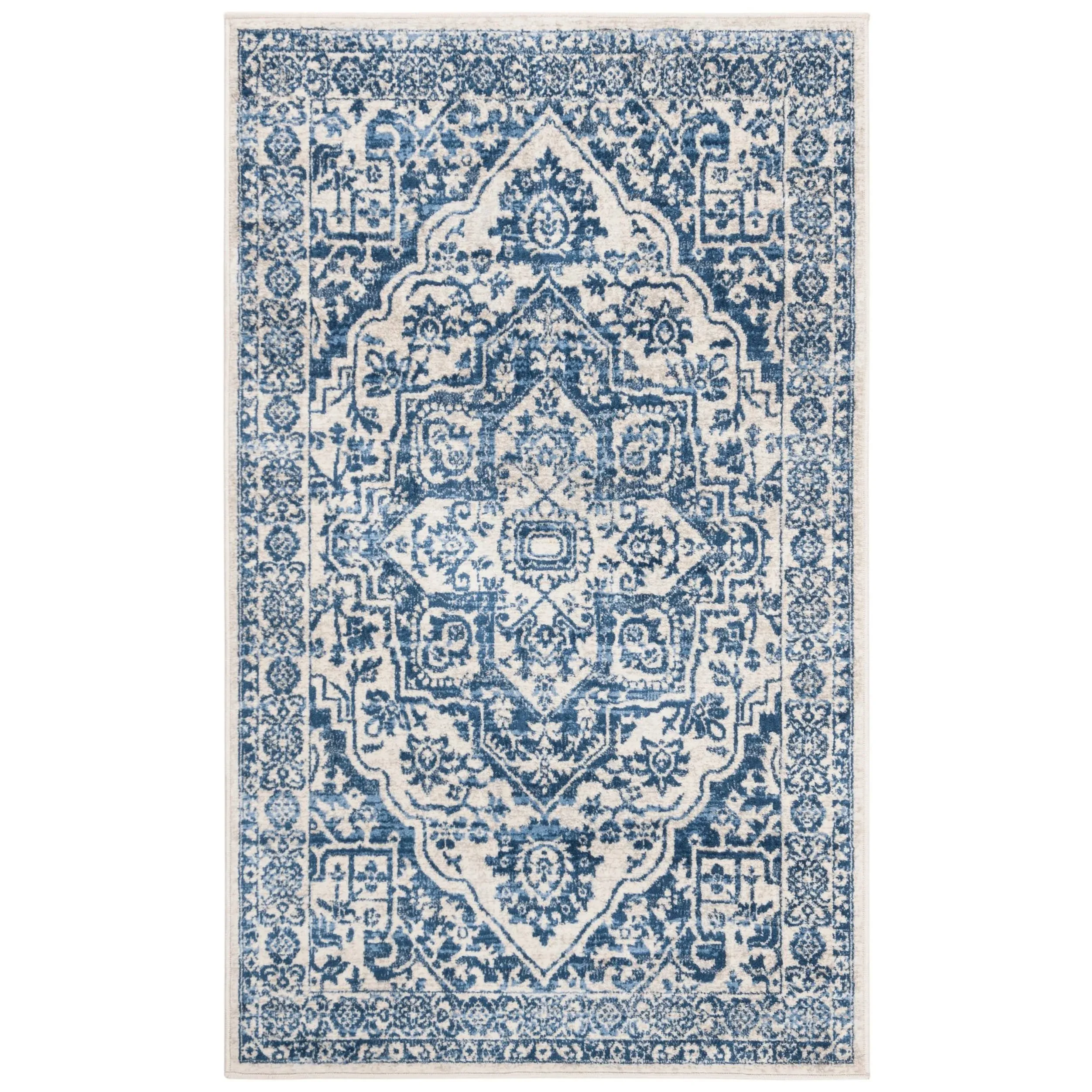 "Brentwood BNT832 Navy and Light Gray 3' x 5' Area Rug"