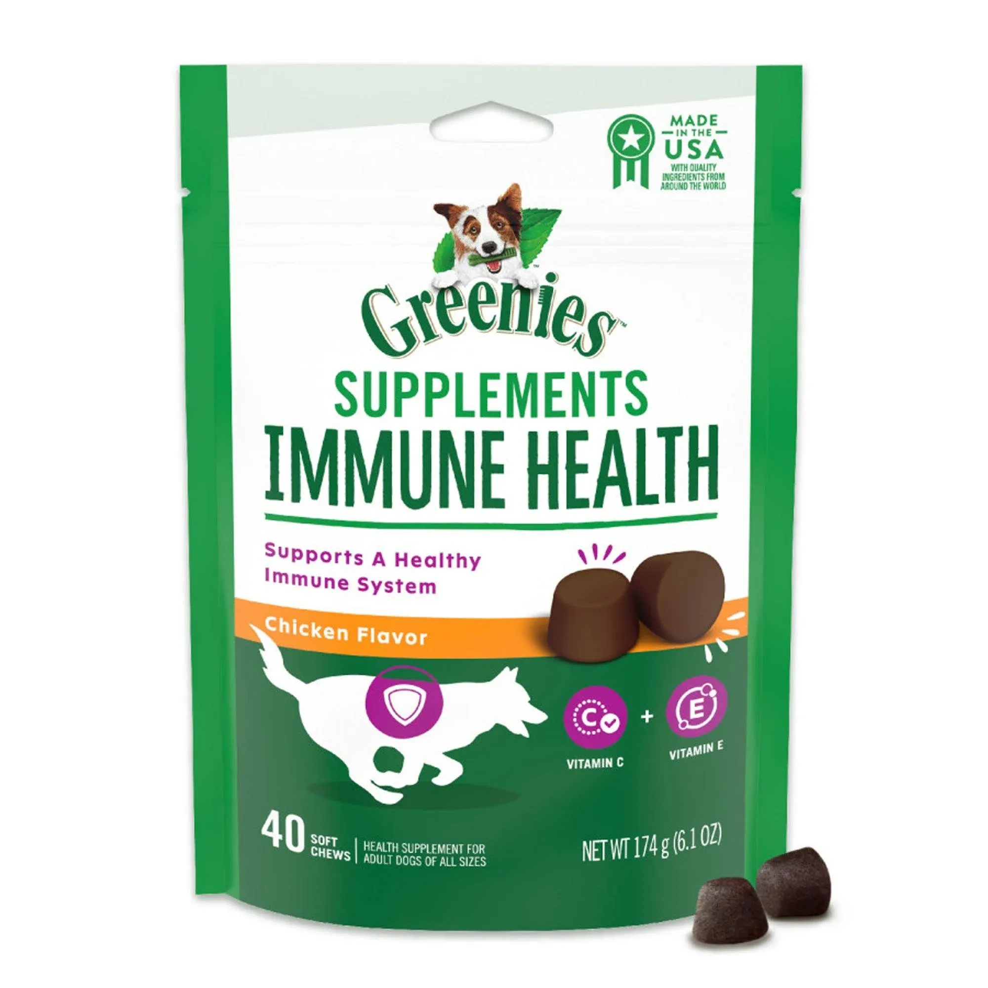 Greenies Immune Health Supplement Chicken Flavored Soft Dog Chew, 40 Count