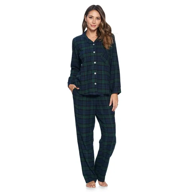 Ashford & Brooks Women s Flannel Plaid Pajamas Long Sleeve Button Down Pj Set