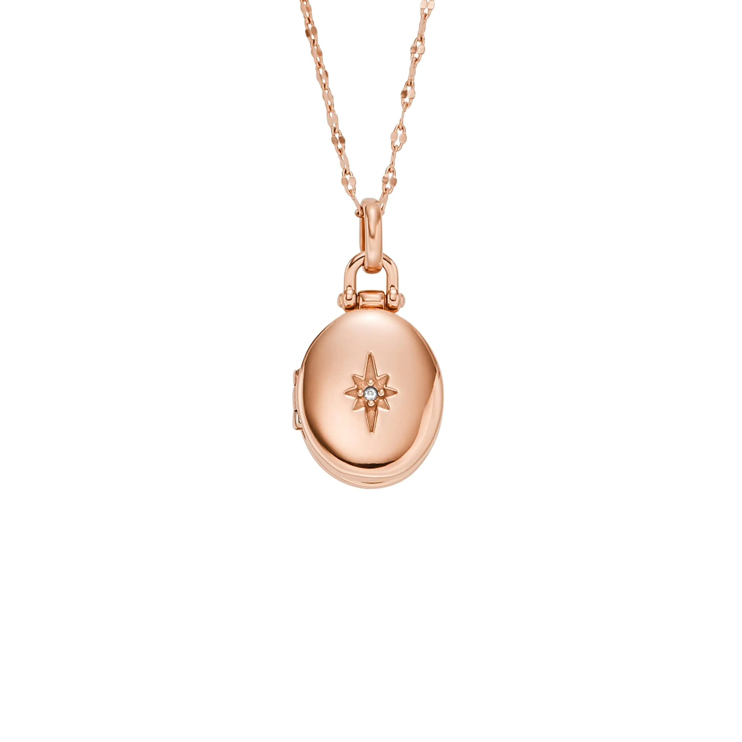 Fossil Women's Locket Collection Rose Gold-Tone Stainless Steel Chain Necklace ...