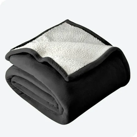 Bare Home Plush Sherpa Bed Blanket, Fluffy & Soft, Reversible, Lightweight, Throw/Travel, Black