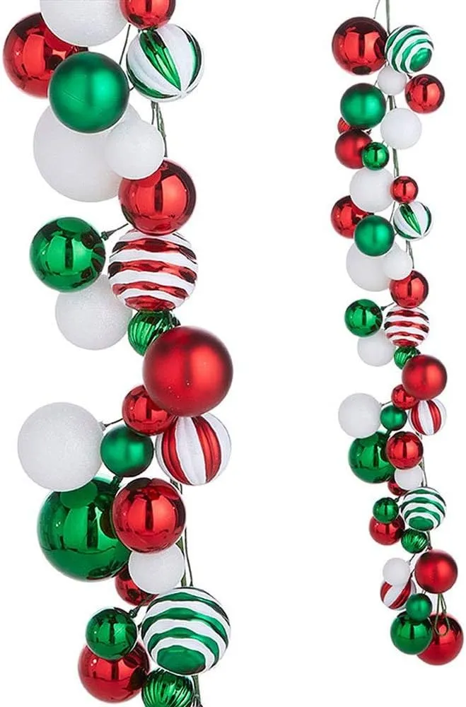 Raz Imports Multicolor Mix Pattern Ball Christmas Garland 4 Feet Long