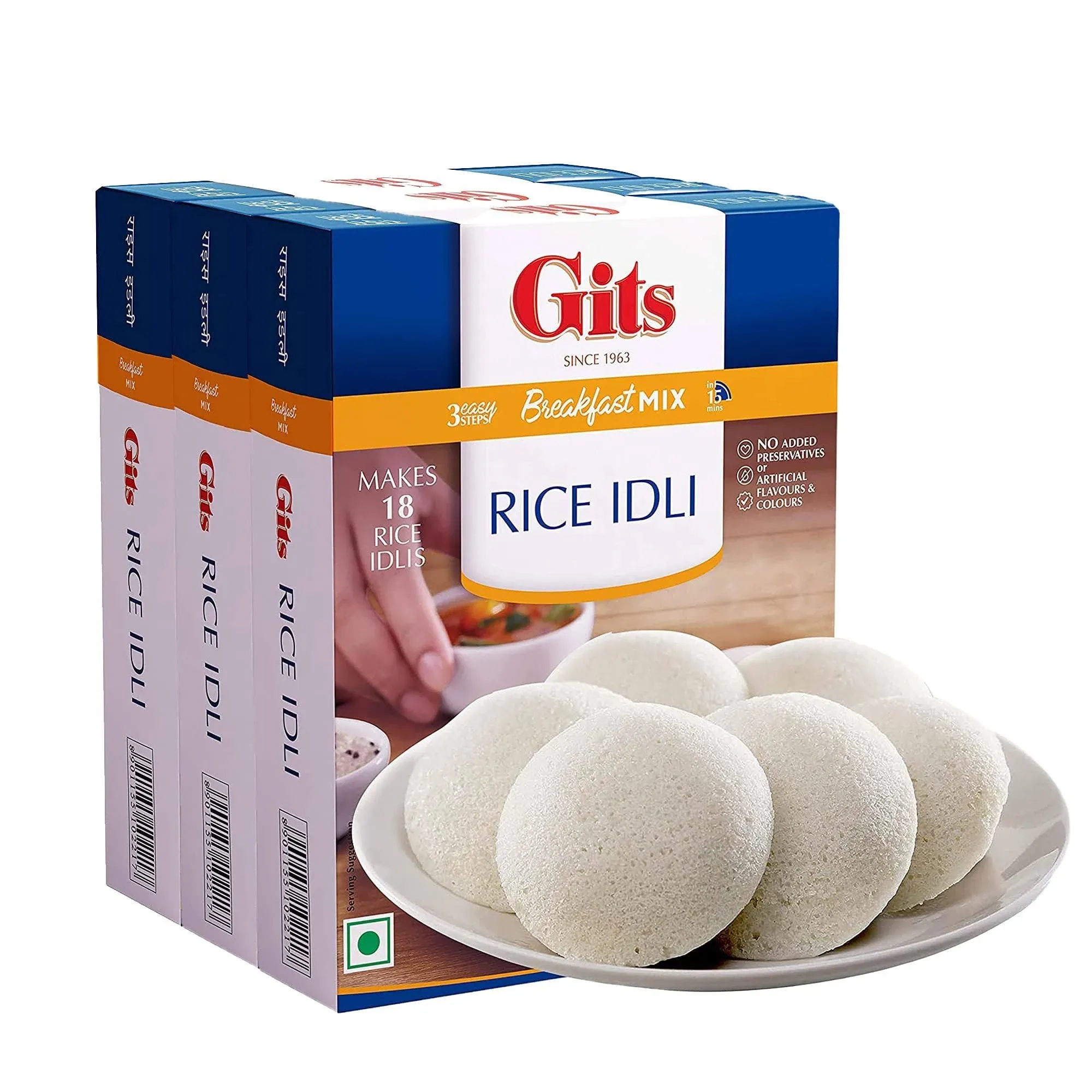 Gits Instant Mix Box - 600gm (Pack of 200gm X 3) | Ready to Cook Indian Breakfast/Lunch/Dinner/Snack Meal | No Artificial Colors, Flavors, Preservatives, 100% Vegetarian, Easy Recipe (Rice Idli)