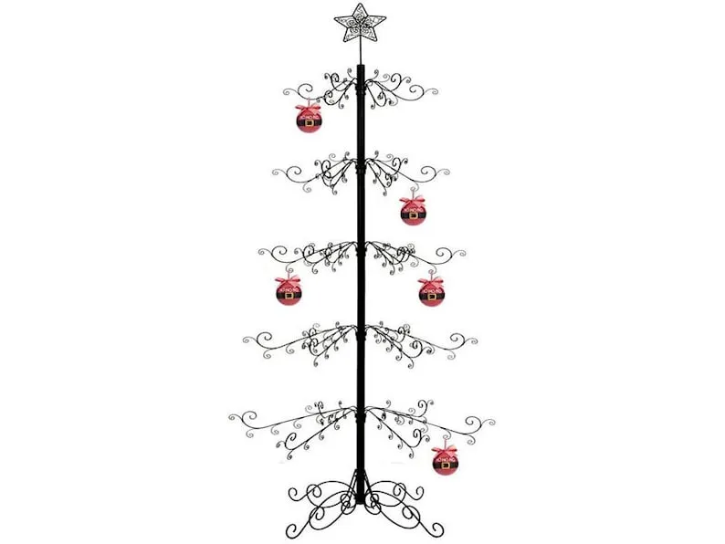 HOHIYA 84 Inch Ornament Display Tree Stand Metal Wrought Iron Christmas Holder Hanger Wire Hanging for Halloween Glass Balls Decorations Gift 174 Hooks Black