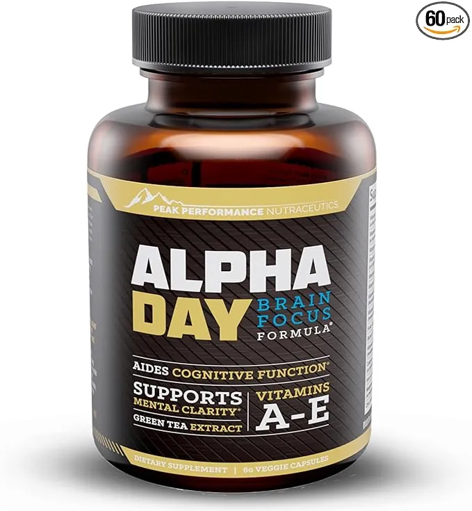 Peak Performance Alpha Day Nootropic Brain Supplements for Memory and Focus, Immune Support Supplement, Improve Brain Performance- Gluten & GMO-Free | 60 Capsules