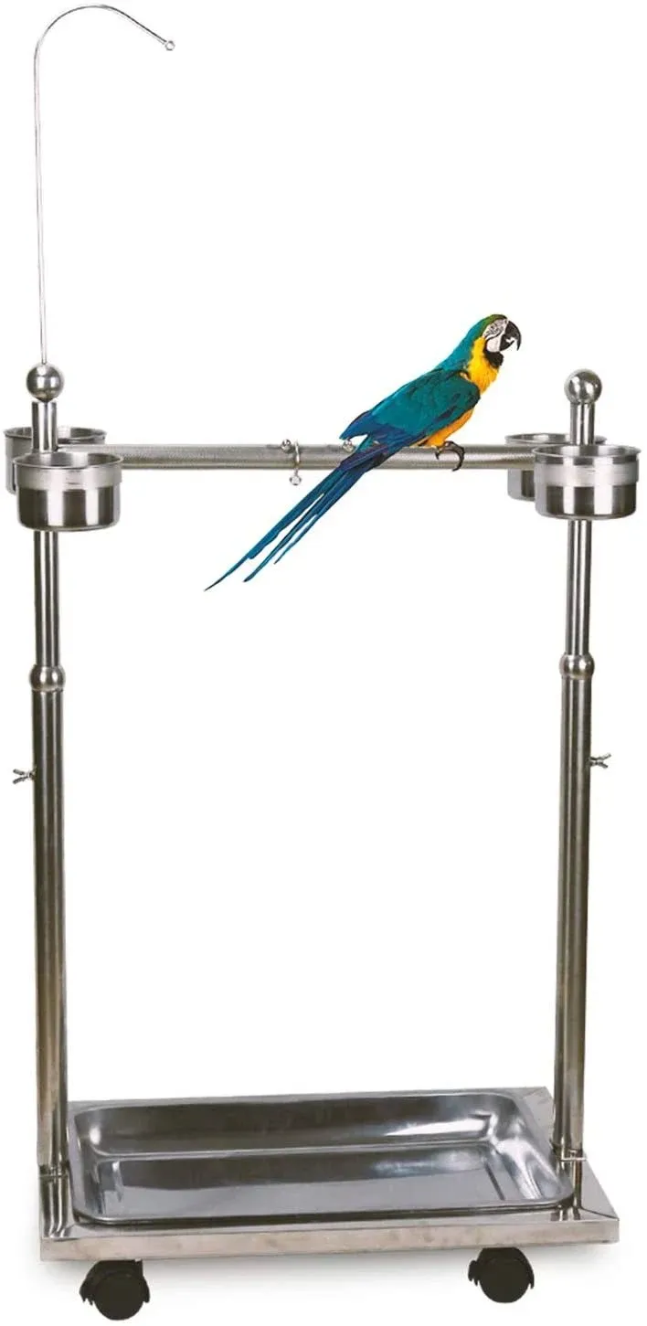 Ozzptuu Metal Bird Feeder Stand Adjustable Height Rolling Bird Perch Play Stand ...