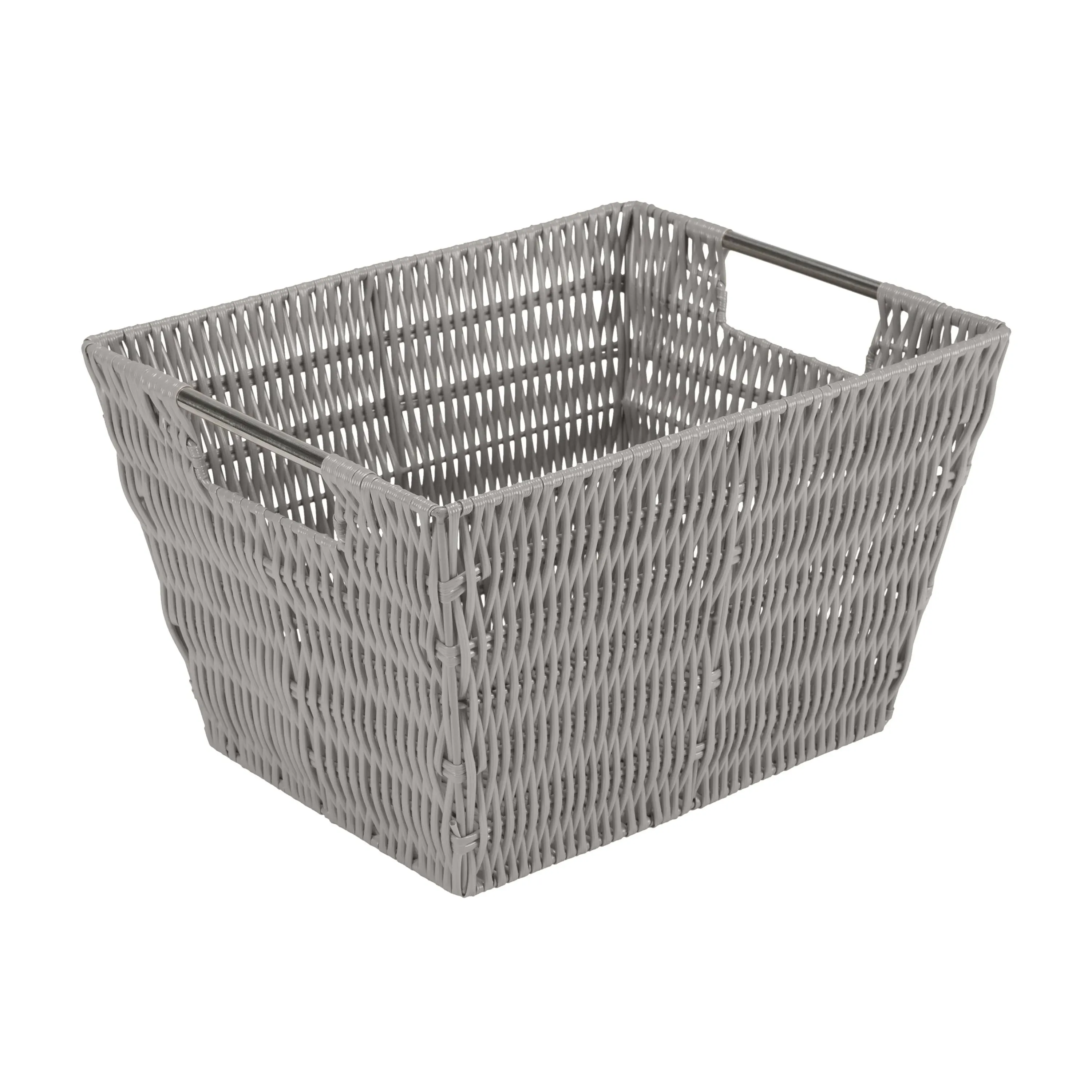 Simplify Medium Rattan Tote Storage Basket in Grey