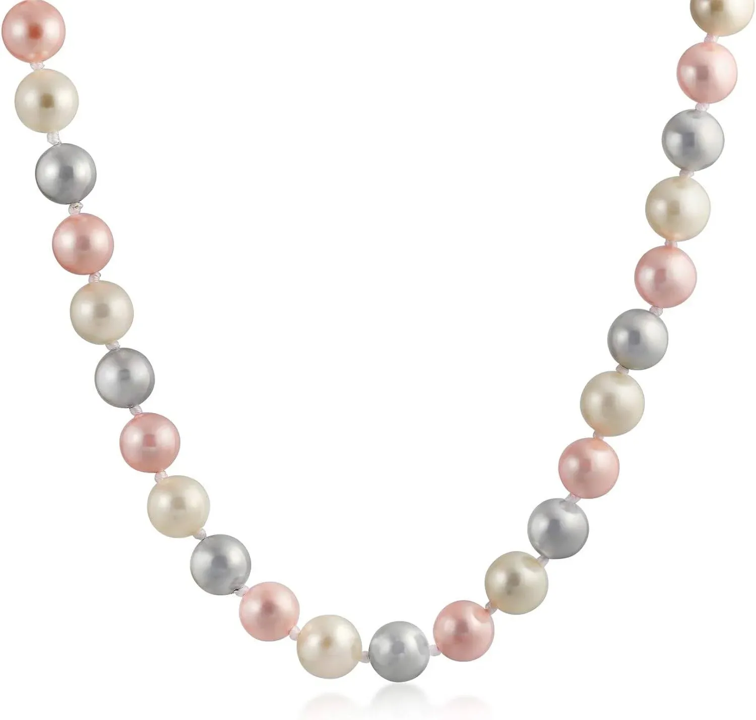 Pink White Grey Multi Color Imitation Pearl 10mm Strand Necklace