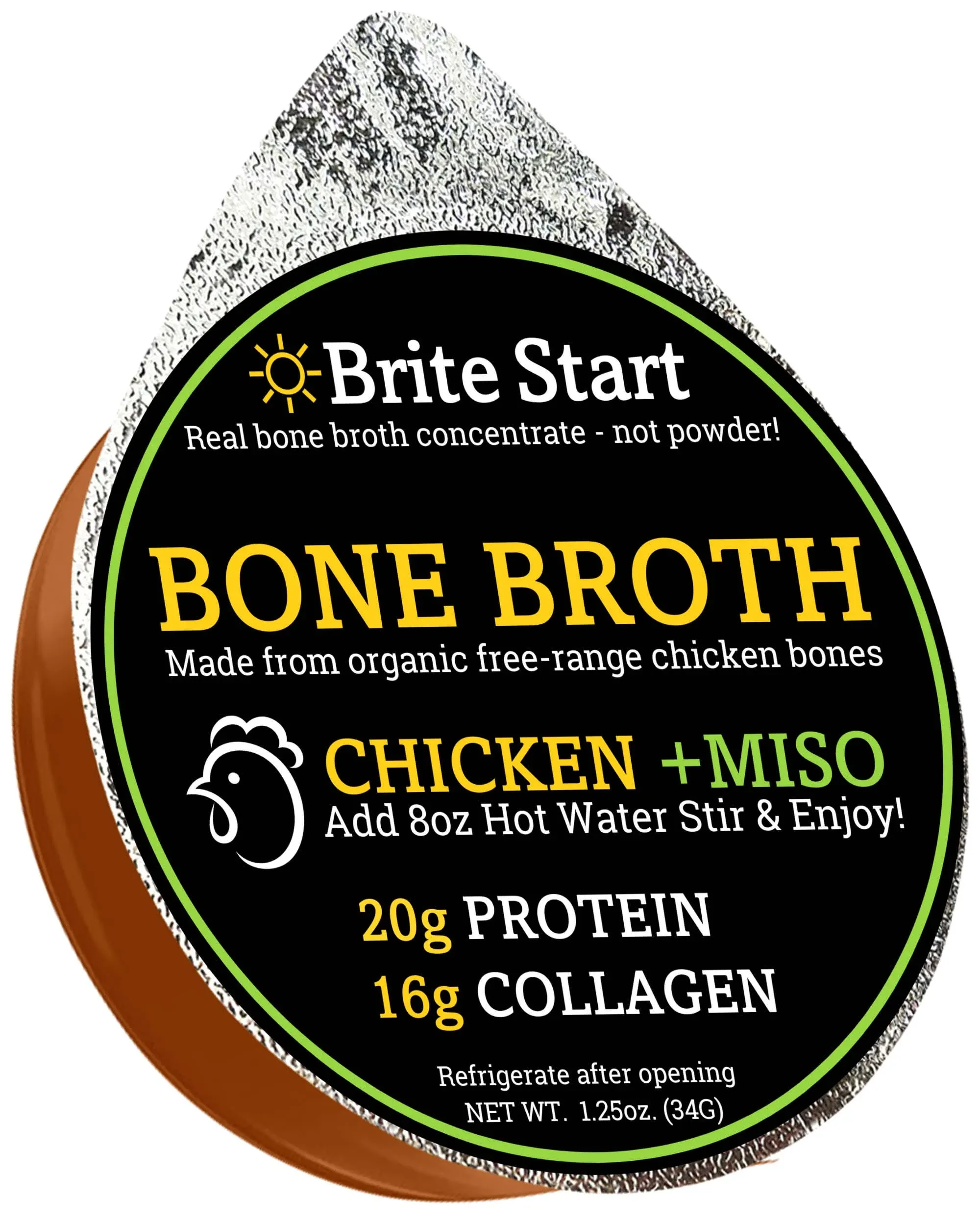 Brite Start Bone Broth - Chicken + Miso - 12 Count - Keto Friendly Concentrate ...