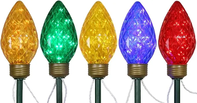 Northlight LED Lighted C9 Style Christmas Pathway Lawn Stakes - 8 ft - Multi - 5-Count