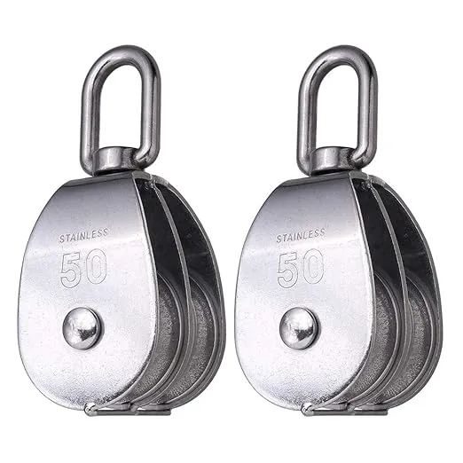 2 Pack M50 Lifting Double Pulley Block 304 Stainless Steel Crane Swivel Hook Dou